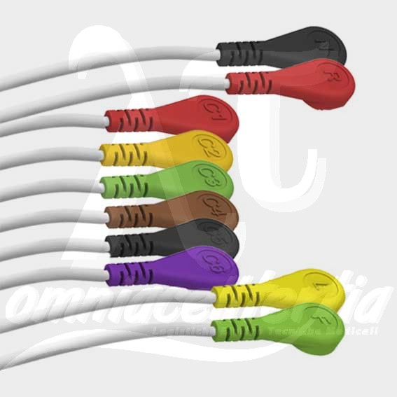 Set 10 Terminazioni a Bottone per BOSCH, BURDICK, CARDIOLINE, CARDIOTEK, CAREWELL, EDAN, ESAOTE, FUKUDA DENSHI, HELLIGE, KENZ, KONTRON, MINDRAY, MORTARA, NIHON KOHDEN, PHILIPS, PROGETTI, SCHILLER, SIEMENS, SPACELABS